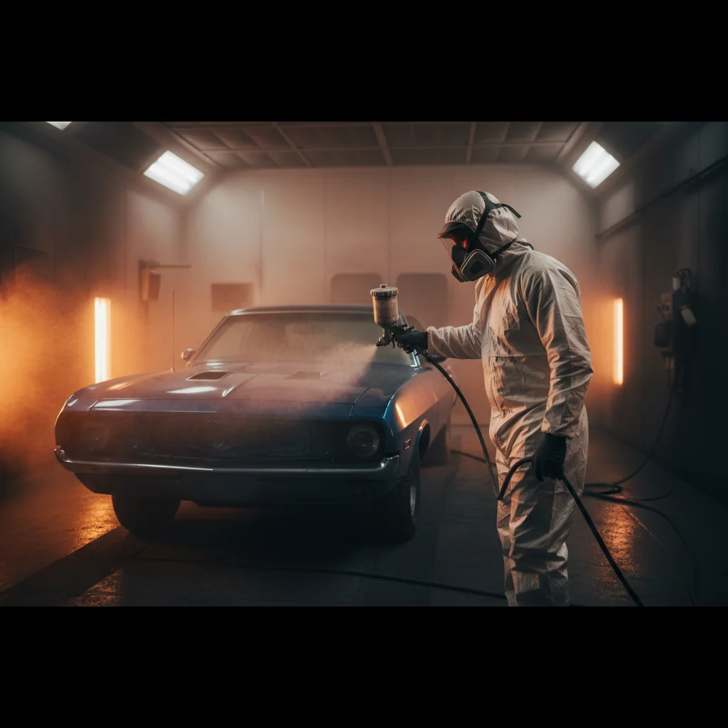Professionelle Fahrzeuglackierung in der Lackierkabine