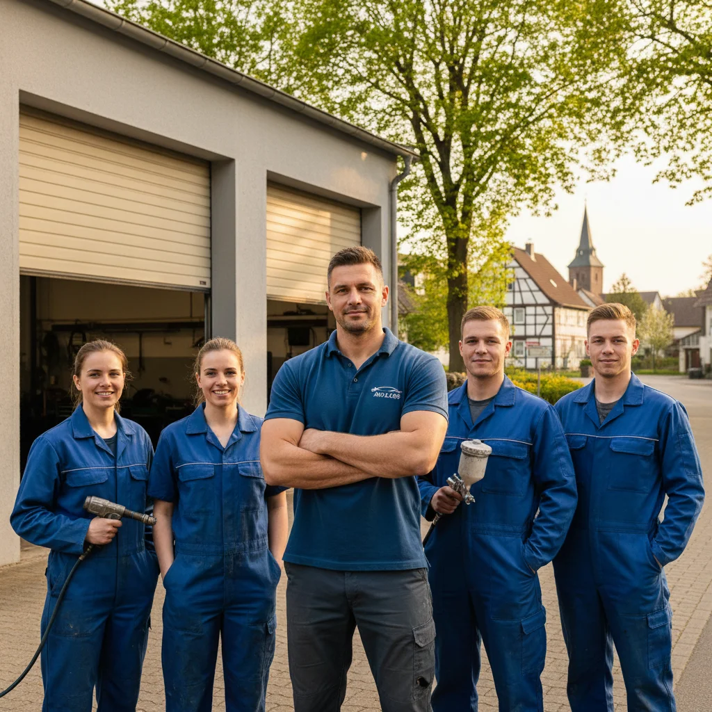 Das Team von R+P Lackierung vor der Werkstatt in Boxberg